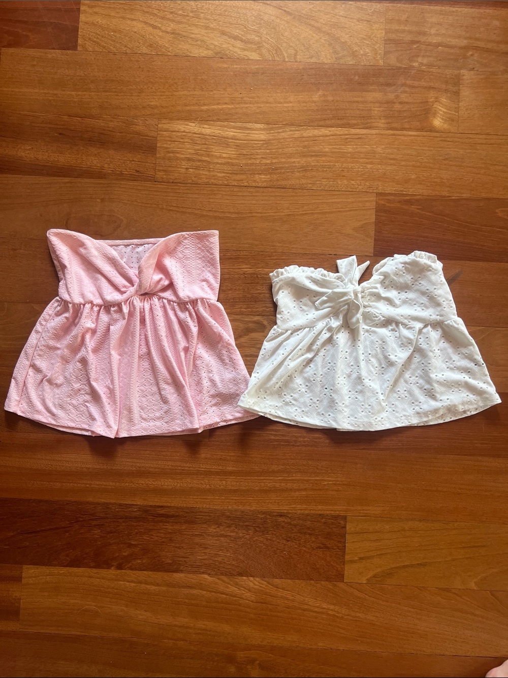 Strapless Eyelet Tube Tops - Pink & White